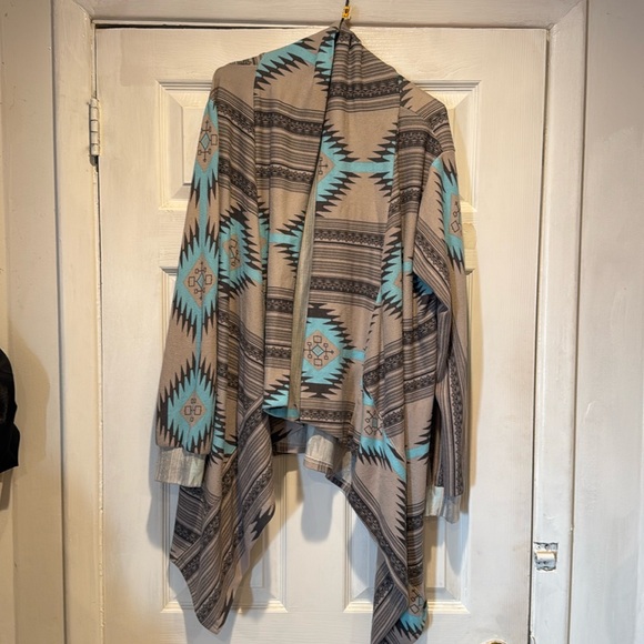 Womens Aztec Print Drape Open Front Drape Boyfriend Cardigan Sweaters - Picture 1 of 7